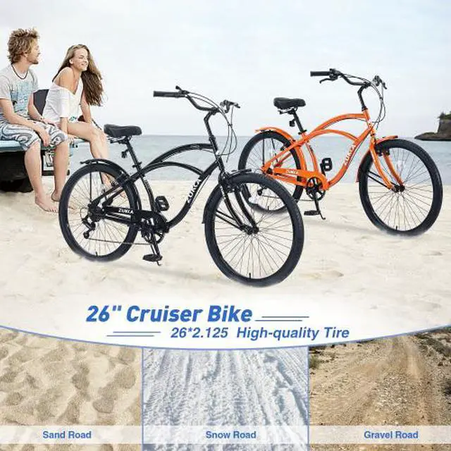 Alt view image 5 of 7 - 7-speed bicycle 26-inch men's beach cruiser bicycle orange