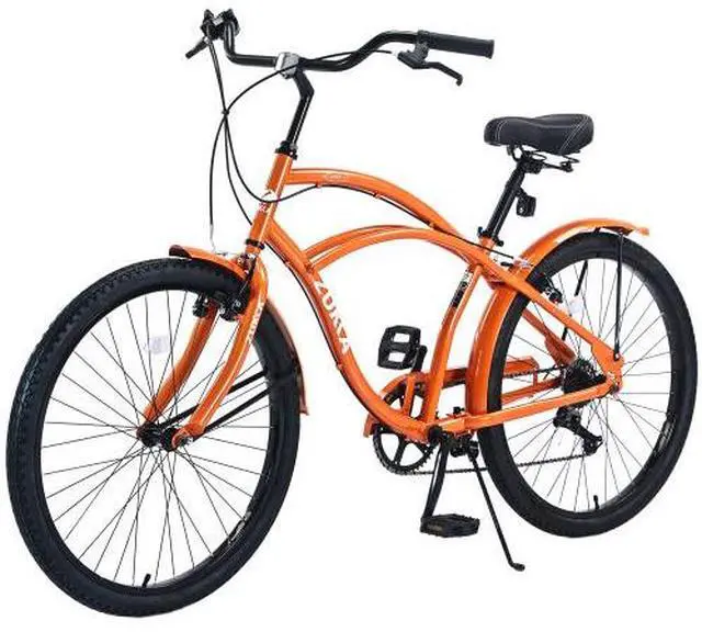Alt view image 7 of 7 - 7-speed bicycle 26-inch men's beach cruiser bicycle orange