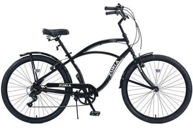 Alt view image 5 of 7 - 7-speed bicycle 26-inch men's beach cruiser bicycle black