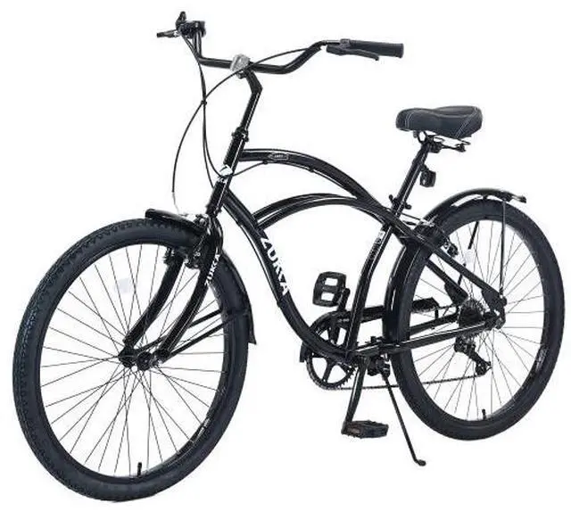Alt view image 6 of 7 - 7-speed bicycle 26-inch men's beach cruiser bicycle black