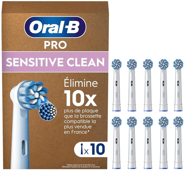 Main image of Oral-B Pro Sensitive Clean Electric Toothbrush Head, X-Shaped & Extra Soft Bristles for Gentle Brushing & Plaque Removal, Pack of 10 Toothbrush Heads, Suitable for Mailbox, White