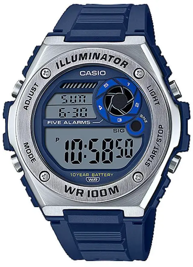 Main image of Casio MWD-100H-2AV Digital Sport Watch 100M Water Resistant, LED Backlight, Dual Time, Blue/Black Resin Strap