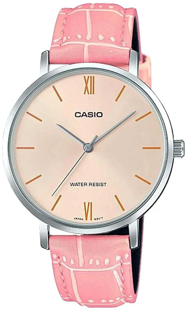 Main image of Casio Womens LTPVT01L4B Analog Dress Watch  Cream Dial, Pink Leather Strap, Slim Stainless Steel Case
