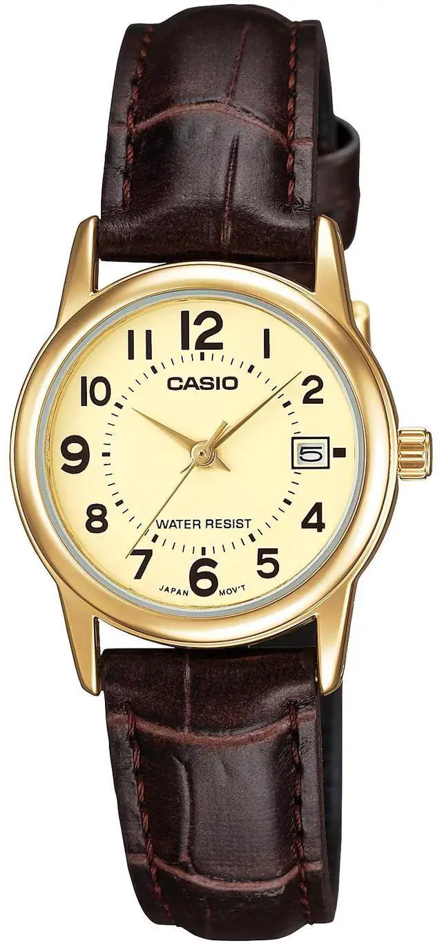Main image of Casio LTP-V002GL-9B Women's Analog Watch  Gold-Tone Case, Brown Leather Band, Easy-Reader Dial