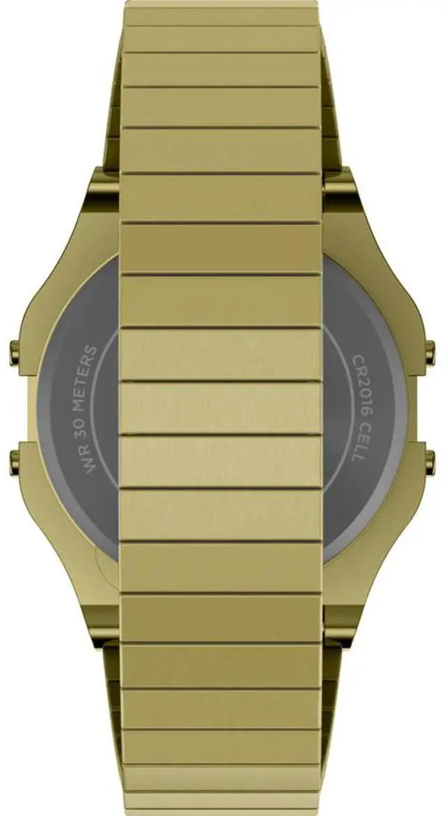 Alt view image 3 of 5 - Timex T80 TW2W68100 Unisex 34mm Digital Retro Gold-Tone Watch with Stainless Steel Expansion Band, Stopwatch, Alarm, Date, INDIGLO® Backlight