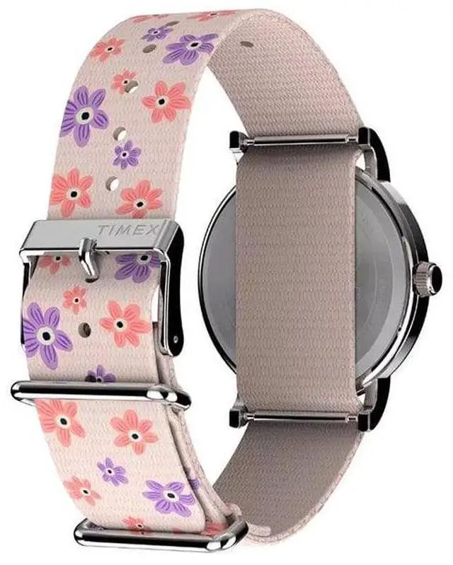 Alt view image 2 of 3 - Timex x Peanuts Snoopy 34mm Quartz Watch with White Dial & Pink Slip-Thru Fabric Strap Model TW2W33200