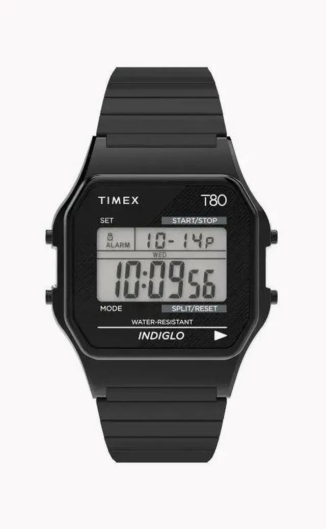 Main image of Timex T80 34mm Digital Watch Black Dial, Stainless Steel Expansion Band, Quartz Movement, INDIGLO® Backlight Model TW2R67000