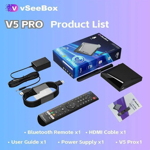 Alt view image 7 of 10 - VseeBox V5 Pro - 32GB Storage - Bundle Gifts: 8K HDMI Cable, Mini Backlit Keyboard and Ethernet Adapter (Easy Setup, US Support)