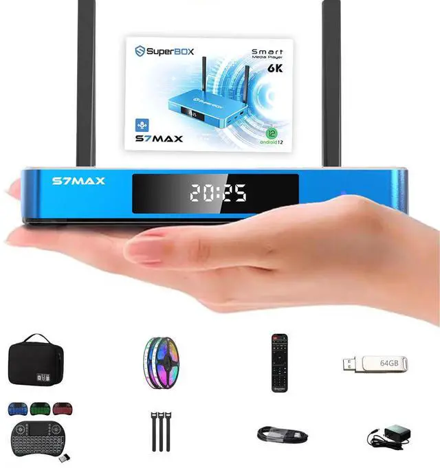 Main image of SuperBox S7 Max Premium Edition with Built-in Voice Control System | 2025 Model | Android 12 | 4GB RAM | 64GB Storage,Includes 5 free gifts