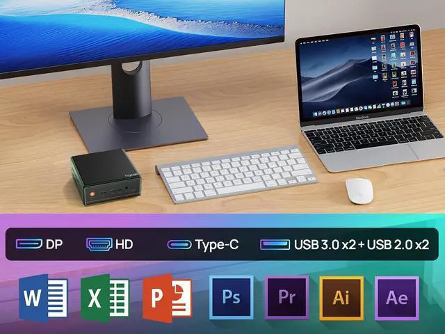 Alt view image 5 of 7 - TRYCOO Desktop Mini PC WO4  Ryzen 5 5500U(16GB+512GB, Up to 2.1GHz) Desktop Computer with W11 DDR4 Computer Support 4K Four Display/USB3/WiFi 6/BT5.2/2.5Gbps 16GB/512GB