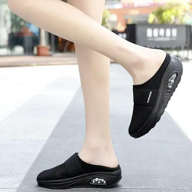 Alt view image 5 of 7 - Wsedper Women's Air Cushion Slip-On Walking Shoes- Orthopedic Diabetic Walking Shoes, Casual Comfort Soft Outdoor Walking Sneakers (Black,40)
