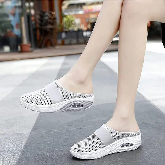 Alt view image 6 of 7 - Wsedper Women's Air Cushion Slip-On Walking Shoes- Orthopedic Diabetic Walking Shoes, Casual Comfort Soft Outdoor Walking Sneakers (Black,40)