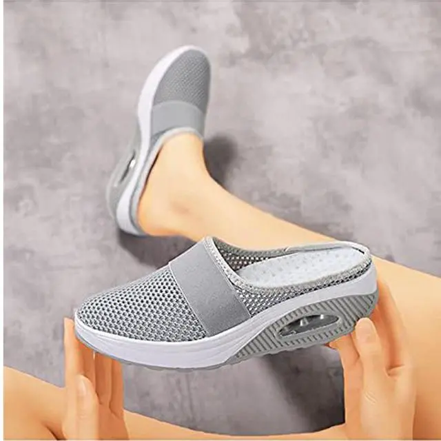 Alt view image 3 of 7 - Wsedper Women's Air Cushion Slip-On Walking Shoes- Orthopedic Diabetic Walking Shoes, Casual Comfort Soft Outdoor Walking Sneakers (Black,40)