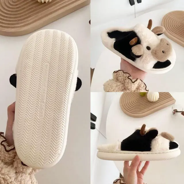 Alt view image 4 of 6 - Wsedper Cute Soft Cow Slippers for Women, Cartoon Cow Print Slippers, Fluffy Cotton Animal Slippers for Indoor Outdoor Winter (Full Heel,Women 6.5-7.5/Men 5.5-6.5)