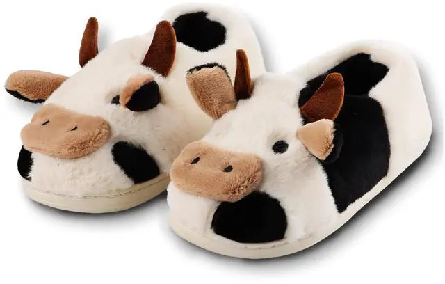 Main image of Wsedper Cute Soft Cow Slippers for Women, Cartoon Cow Print Slippers, Fluffy Cotton Animal Slippers for Indoor Outdoor Winter (Full Heel,Women 6.5-7.5/Men 5.5-6.5)
