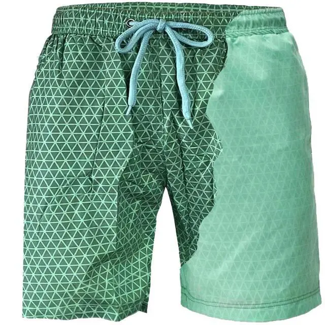 Main image of Wsedper Color Changing Swim Trunks for Men, Color Changing Shorts for Boys, Beach Quick Dry Swim Trunks Color Changing (Green to Cyan,M)