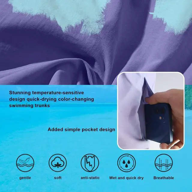 Alt view image 4 of 5 - Wsedper Color Changing Swim Trunks for Men, Color Changing Shorts for Boys, Beach Quick Dry Swim Trunks Color Changing (Green to Cyan,M)