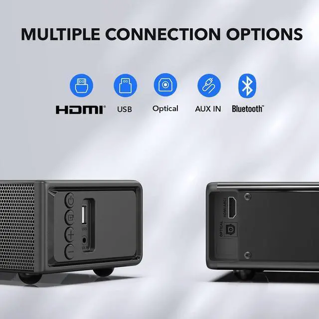 Alt view image 5 of 7 - 2.1 CH Sound Bar with Built-in Subwoofer, Small Soundbar for TV, PC, Gaming, Mini TV Speaker with Bluetooth/HDMI ARC/Optical/AUX/USB Connections