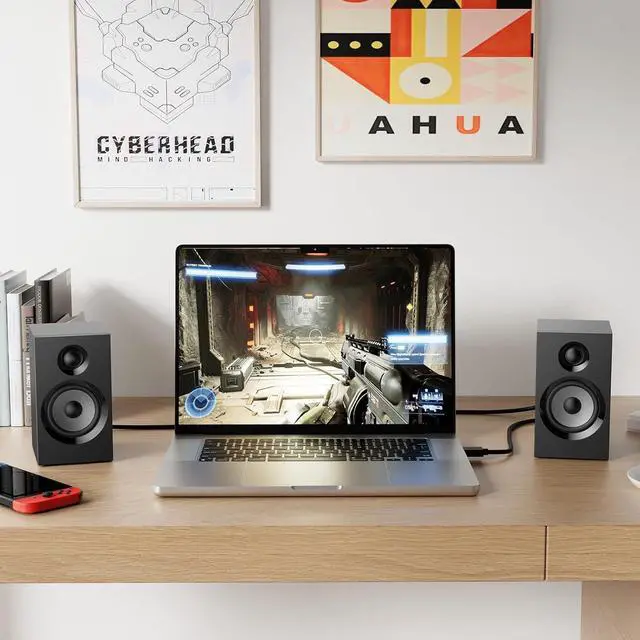 Alt view image 4 of 6 - BT16 Active Bookshelf Speakers 3.5" Woofer with 1" Tweeter, 60W RMS-Bluetooth 5.3, Built-in 24bit DAC Dynamic 3D 2.0 Surround Sound, Computer Gaming PC Speakers - Black