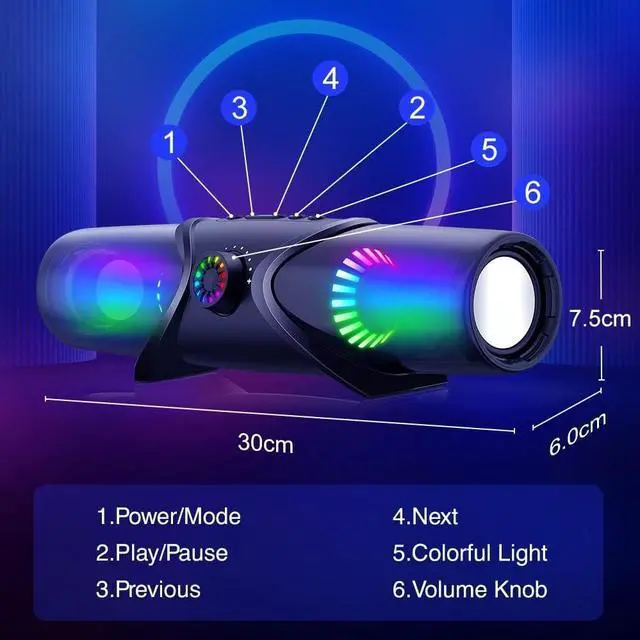 Alt view image 2 of 6 - Computer Speakers,Bluetooth SoundBar,Computer Speakers for Desktop Monitor with RGB Light,PC Speakers with Subwoofer,USB Powered Sound Bar for Laptop 3.5mm Headphone Jack