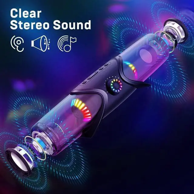 Alt view image 5 of 6 - Computer Speakers,Bluetooth SoundBar,Computer Speakers for Desktop Monitor with RGB Light,PC Speakers with Subwoofer,USB Powered Sound Bar for Laptop 3.5mm Headphone Jack
