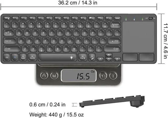 Alt view image 5 of 5 - Universal Backlit 7-Colors Bluetooth Touch TV Keyboard with Easy Media Control and Build-in Touchpad for TV-Connected Computer, Smart TV, Desktop, Laptop, iPad, Surface, Tablet, HTPC