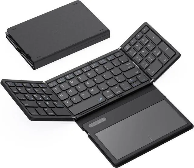 Main image of Foldable Bluetooth Keyboard, Portable Full Size Folding Keyboard with Large Touchpad, Numeric Keypad, PU Leather, Wireless TravelKeyboard for Windows Android Mac(Sync up to 3 Devices)