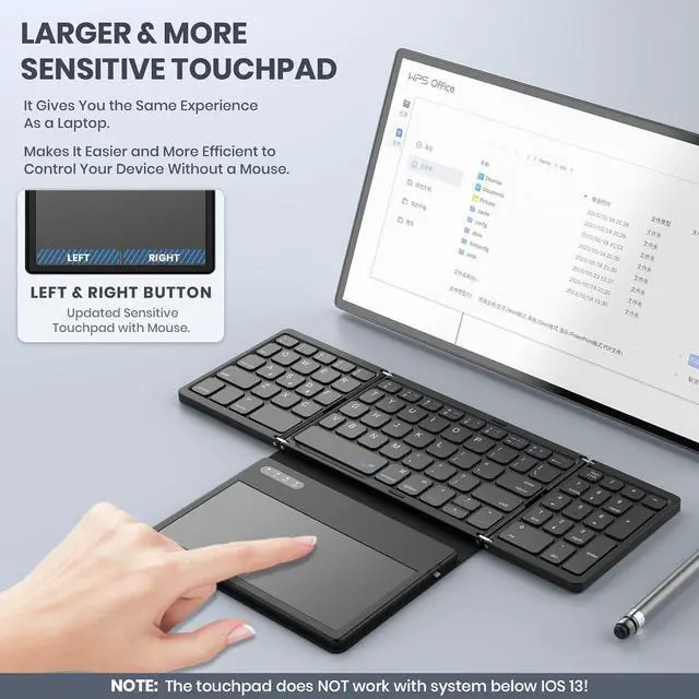 Alt view image 2 of 5 - Foldable Bluetooth Keyboard, Portable Full Size Folding Keyboard with Large Touchpad, Numeric Keypad, PU Leather, Wireless TravelKeyboard for Windows Android Mac(Sync up to 3 Devices)