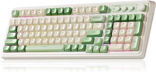 Main image of S99 Gaming Keyboard, Wireless Computer Keyboards, Tri-Mode Bluetooth/2.4GHz/USB-C Custom Creamy Keyboard with Number Pad, RGB Backlit Media Knob Cute Programmable Keyboard for PC Gamer - Green
