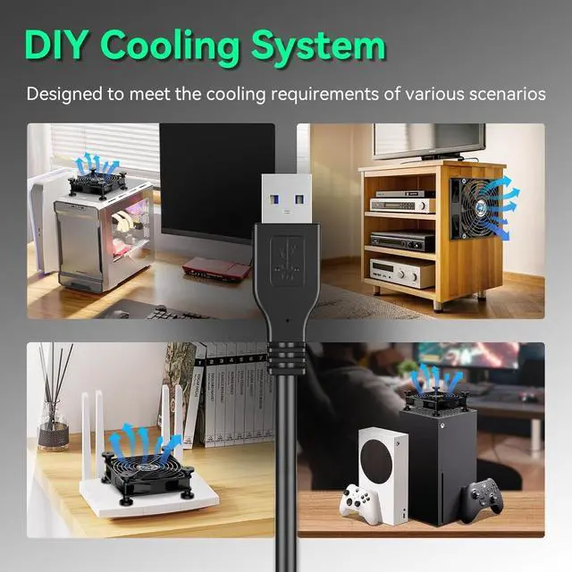 Alt view image 5 of 5 - 120mm USB Fan, USB Computer Fan with 3 Speeds Controller Small PC Cooling Fans for Cabinet Case Server TV Receiver Router DVR Xbox Cooler, 2Pcs