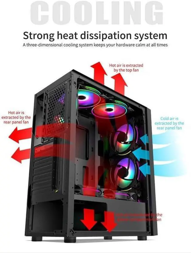 Alt view image 4 of 5 - PC Gaming Case, Mid-Tower ATX/M-ATX/Mini-ITX PC Game Chassis, Side Tempered Glass, Pre-Install 5 RGB Fans, Rear 120 Water Cooling Support, White