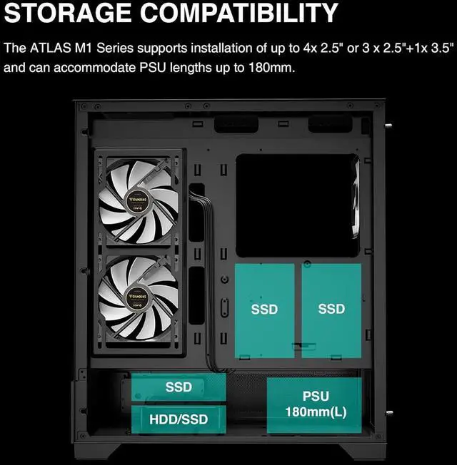 Alt view image 5 of 5 - Mid Tower Gaming Computer Case w/Display& App, ATX Tempered Glass PC Case, Built-in 3X 120mm ARGB PWM Fans, Up to RTX 4000 GPU/VGA 410mm& 360mm AIO/Radiator& 6x120mm Fans& 160mm CPU Cooler