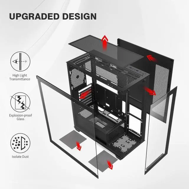 Alt view image 2 of 5 - Tower PC Case, Spacious High-Airflow Gaming Case with 4 x 120mm PWM ARGB Fans, USB 3.0 & Type-C Ports, Tempered Glass, Large Capacity Computer Case - Black
