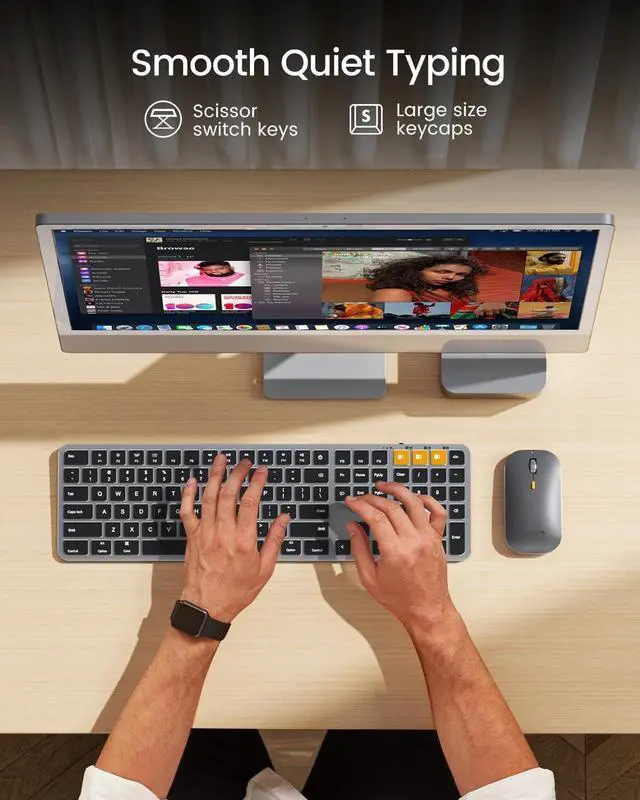 Alt view image 4 of 5 - Backlit Bluetooth Keyboard and Mouse for Mac, KM100-A Full Size Wireless Keyboard Mouse for Mac, Multi-Device Rechargeable for MacBook Pro/Air, iPhone, iPad, Space Gray