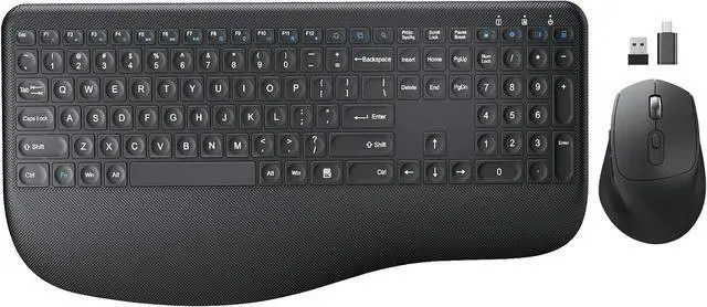 Main image of Wireless Keyboard and Mouse Combo, 2.4G Full-Sized Ergonomic Computer Keyboard with Wrist Rest and 3 Level DPI Adjustable Wireless Mouse for Windows, Mac OS Desktop/Laptop/PC (Carbon Black)