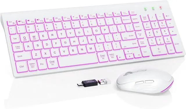 Main image of Wireless Keyboard and Mouse Combo Backlit - Compact Quiet Keyboard with RGB Mouse, Rechargeable, Slim, Sleep Mode, Portable Cordless Keyboard Mouse Set for Mac, Windows, Laptop (Polar White)