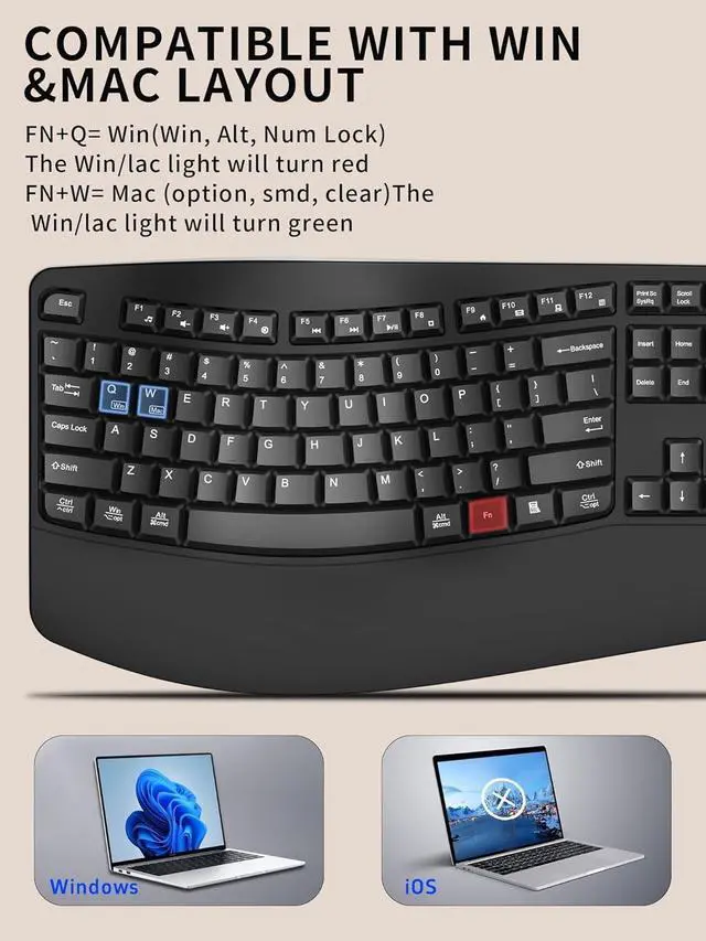 Alt view image 4 of 5 - Wireless Keyboard and Mouse Combo,2.4G Full Size Wave Keys Ergonomic Keyboard with Wrist Rest for Natural Typing, 3 DPI Adjustable Ergonomic Silent Mouse for Computer/Laptop/Windows/Mac (Black)