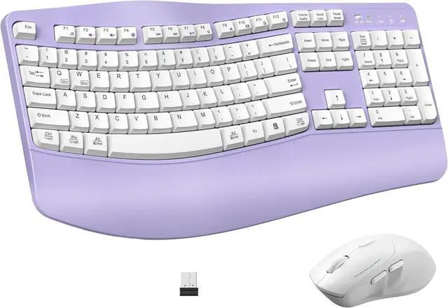 Main image of rgonomic Wireless Keyboard and Mouse Combo, Wave Keys Keyboard with Wrist Rest for Natural Typing, 3 DPI Adjustable Ergonomic Silent Mouse for Computer/Laptop/Windows/Mac (Purple)