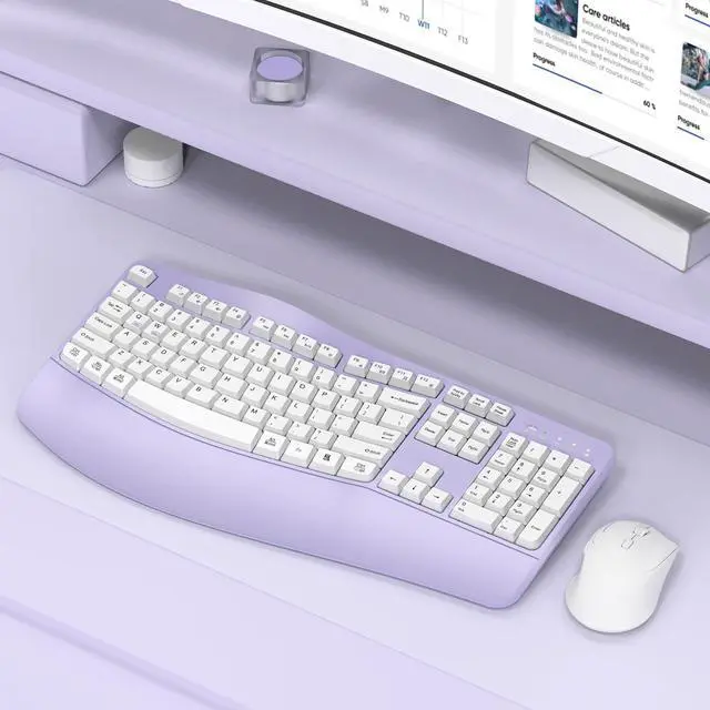 Alt view image 4 of 4 - rgonomic Wireless Keyboard and Mouse Combo, Wave Keys Keyboard with Wrist Rest for Natural Typing, 3 DPI Adjustable Ergonomic Silent Mouse for Computer/Laptop/Windows/Mac (Purple)