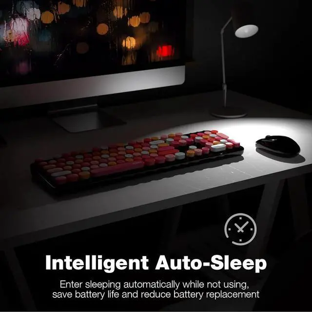 Alt view image 4 of 5 - Wireless Keyboard and Mouse Combo, 2.4GHz Retro Full Size Typewriter Keyboard with Number Pad & Wireless Mouse for Laptop, PC, Desktop, Mac, Windows - Black Colorful