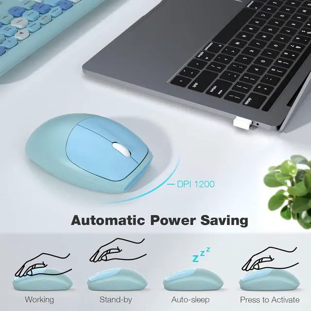 Alt view image 4 of 5 - Wireless Keyboard and Mouse Combo Silent, Slim Compact 2.4G USB Full Size, Cute 110 Keys Keyboard for PC, Notebook, MacBook, Tablet, Laptop, Windows System
