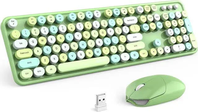 Main image of Wireless Keyboard and Mouse Combo, 2.4GHz Retro Full Size Typewriter Keyboard with Number Pad & Wireless Mouse for Laptop, PC, Desktop, Mac, Windows - Green Colorful