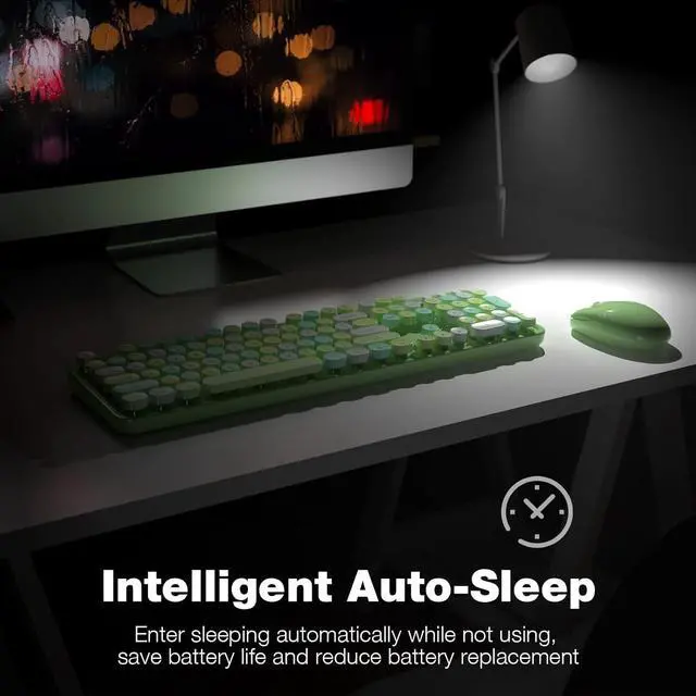 Alt view image 4 of 5 - Wireless Keyboard and Mouse Combo, 2.4GHz Retro Full Size Typewriter Keyboard with Number Pad & Wireless Mouse for Laptop, PC, Desktop, Mac, Windows - Green Colorful