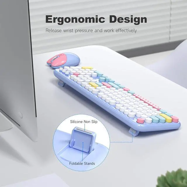 Alt view image 3 of 5 - Wireless Keyboard and Mouse Combo, 2.4G Retro Typewriter Keyboard with Number Pad and Cute Ambidextrous Wireless Mouse for Computer Laptop
