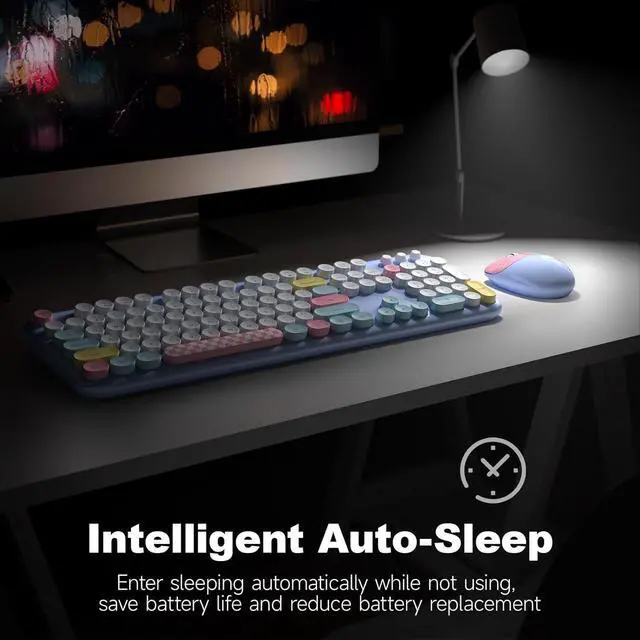 Alt view image 4 of 5 - Wireless Keyboard and Mouse Combo, 2.4G Retro Typewriter Keyboard with Number Pad and Cute Ambidextrous Wireless Mouse for Computer Laptop