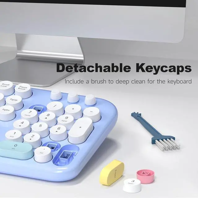 Alt view image 5 of 5 - Wireless Keyboard and Mouse Combo, 2.4G Retro Typewriter Keyboard with Number Pad and Cute Ambidextrous Wireless Mouse for Computer Laptop