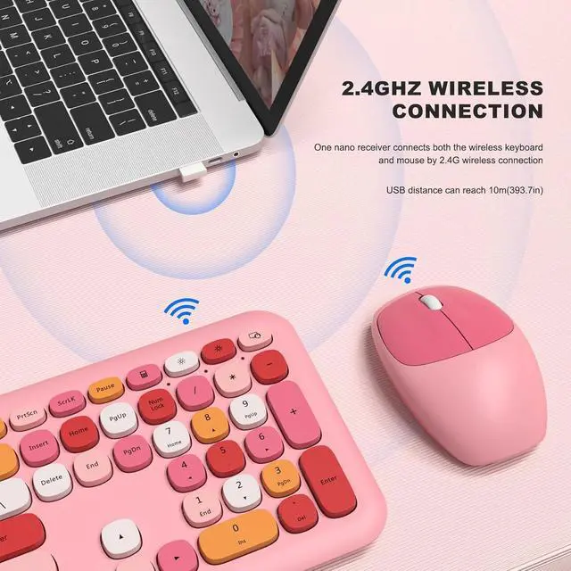 Alt view image 2 of 5 - Wireless Keyboard and Mouse Combo Silent, Slim Compact 2.4G USB Full Size , Cute 110 Keys Keyboard for PC, Notebook, MacBook, Tablet, Laptop, Windows System