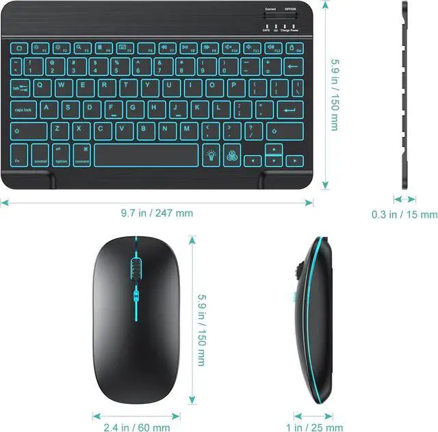 Alt view image 6 of 6 - Bluetooth Keyboard and Mouse Combo for iPad - Rechargeable Wireless Keyboard & Mouse with 7-Color Backlit Compatible with iPad 10th/9th/8th Gen, iPad Pro/Air/Mini, iPhone15/14/13 Pro, Black