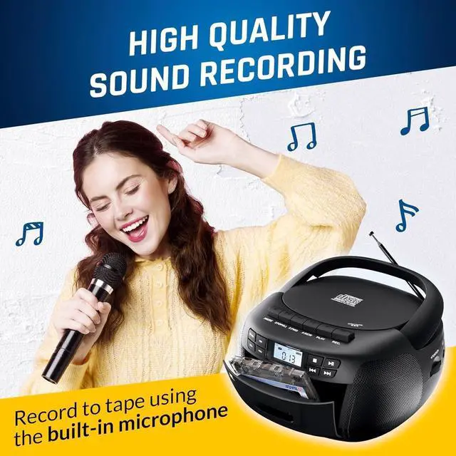 Alt view image 5 of 5 - CD + Cassette Tape Player, Bluetooth CD Boombox, AM/FM Radio, Stereo Sound, Remote, CD and Cassette Player Combo, Tape Recording, USB Drive, AUX
