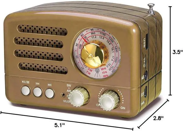 Alt view image 4 of 4 - J-160 Retro Vintage AM FM Radio with Bluetooth, USB/TF Card Playback, Small Transistor Radios Battery Operated, Rechargeable Radio(Gold)